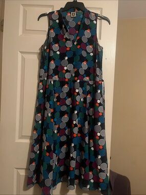Anne Klein Black Sleeveless Dress with Multicolor Polka Dots